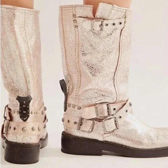 NIB Free People WTF Janey Engineer Boots in Silver Size 9 - Picture 12 of 12